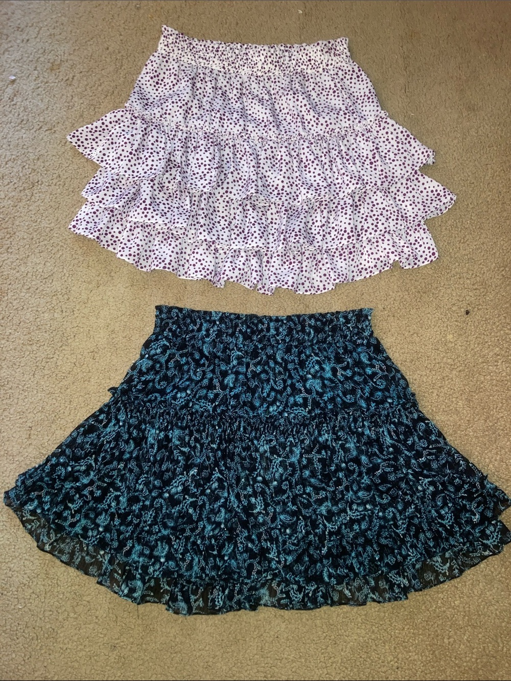 NWT MISA Los Angeles Pink Dot Ruffle Skirt & Teal Floral Smocked Skirt